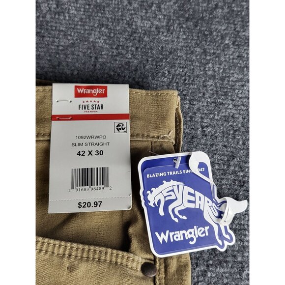 Wrangler Five Star Slim Straight Khaki Pants Men Sz 42X30 Free Stretch Workwear - Picture 4 of 12